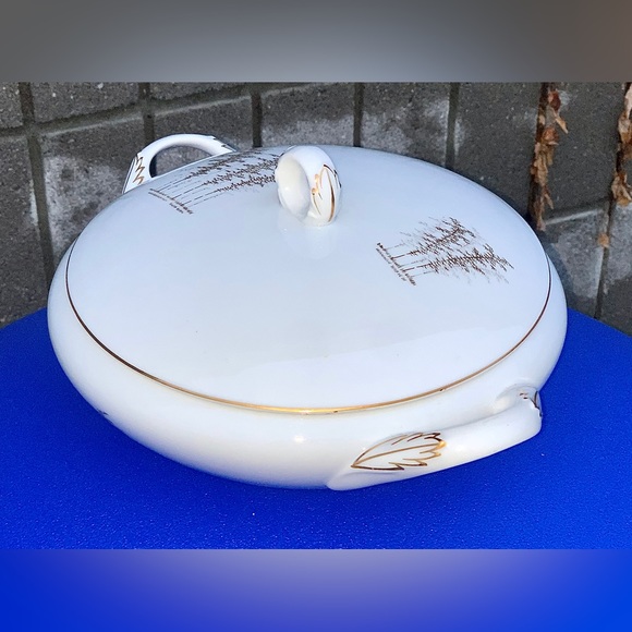 Vintage Discontinued Fukagawa Arita GOLD BAMBOO Handled Lidded Vegetable Bowl - Picture 10 of 12